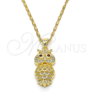 Collares con Dije 04.156.0141.20 Oro Laminado, Diseño de Búho, con Granate Zirconia Cubica and Blanca Micro Pave, Pulido, Tono Dorado (02 MM Thickness, 20 Inches Length)