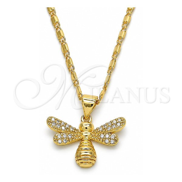 Collares con Dije 04.156.0144.18 Oro Laminado, Diseño de Abeja, con Blanca Micro Pave, Pulido, Tono Dorado (0.50 Gauge, 02 MM Thickness, 18 Inches Length)