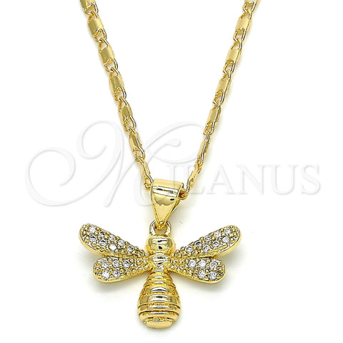 Collares con Dije 04.156.0144.18 Oro Laminado, Diseño de Abeja, con Blanca Micro Pave, Pulido, Tono Dorado (0.50 Gauge, 02 MM Thickness, 18 Inches Length)