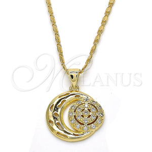 Collares con Dije 04.156.0147.20 Oro Laminado, Diseño de Luna, con Blanca Zirconia Cubica, Pulido, Tono Dorado (02 MM Thickness, 20 Inches Length)