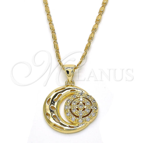Collares con Dije 04.156.0147.20 Oro Laminado, Diseño de Luna, con Blanca Zirconia Cubica, Pulido, Tono Dorado (02 MM Thickness, 20 Inches Length)