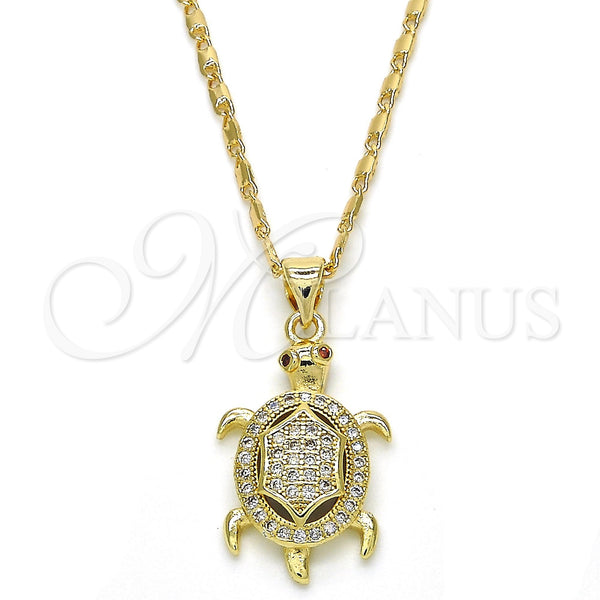 Collares con Dije 04.156.0149.20 Oro Laminado, Diseño de Tortuga, con Granate Zirconia Cubica and Blanca Micro Pave, Pulido, Tono Dorado (02 MM Thickness, 20 Inches Length)