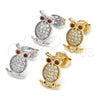 Arete Dormilona 02.156.0291 Oro Laminado, Diseño de Búho, con Granate Zirconia Cubica and Blanca Micro Pave, Pulido, Tono Dorado