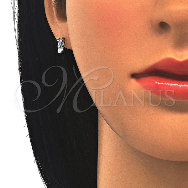 Arete Dormilona 02.313.0002.1 Rodio Laminado, Diseño de Búho, con Zirconia Cubica Turquoise, Pulido, Rodinado