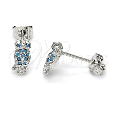 Arete Dormilona 02.313.0002.1 Rodio Laminado, Diseño de Búho, con Turquoise Zirconia Cubica, Pulido, Rodinado