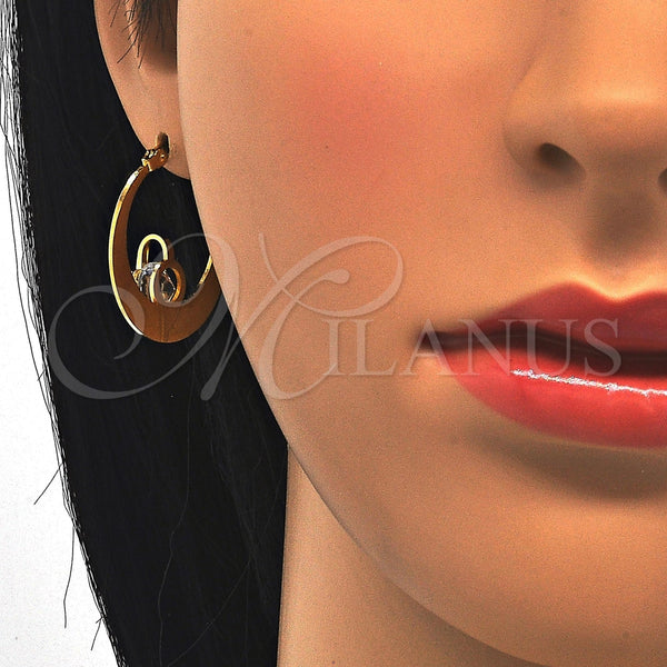 Argolla Pequeña 02.244.0010.25 Acero Inoxidable, Diseño de Elefante, con Blanca Zirconia Cubica, Pulido, Tono Dorado