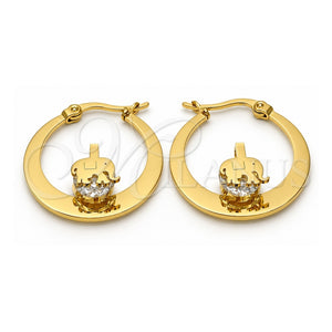 Argolla Pequeña 02.244.0010.25 Acero Inoxidable, Diseño de Elefante, con Zirconia Cubica Blanca, Pulido, Tono Dorado