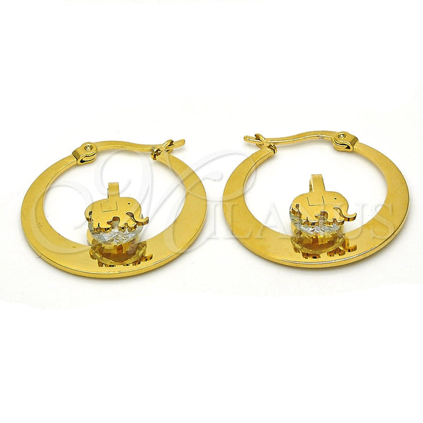 Argolla Pequeña 02.244.0010.25 Acero Inoxidable, Diseño de Elefante, con Blanca Zirconia Cubica, Pulido, Tono Dorado