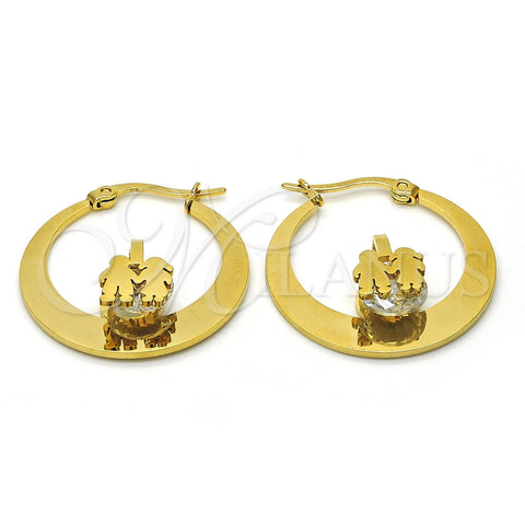 Argolla Pequeña 02.244.0011.25 Acero Inoxidable, Diseño de Niñito Pequeño y Niñita Pequeña, con Blanca Zirconia Cubica, Pulido, Tono Dorado