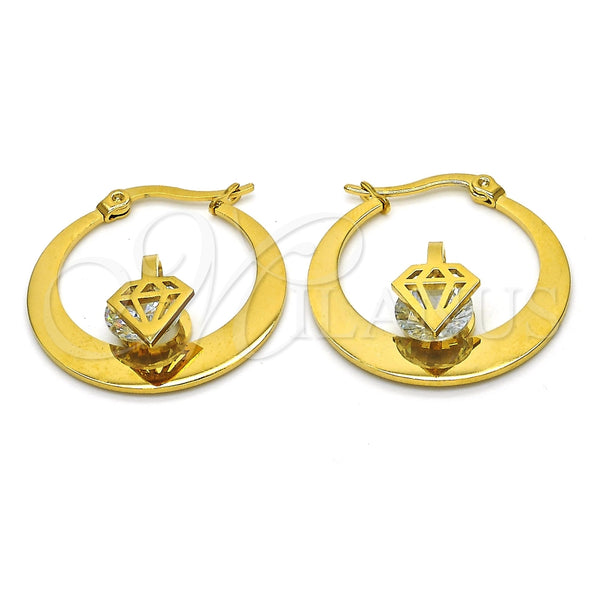 Argolla Pequeña 02.244.0012.25 Acero Inoxidable, con Blanca Zirconia Cubica, Pulido, Tono Dorado