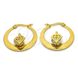 Argolla Pequeña 02.244.0012.25 Acero Inoxidable, con Blanca Zirconia Cubica, Pulido, Tono Dorado
