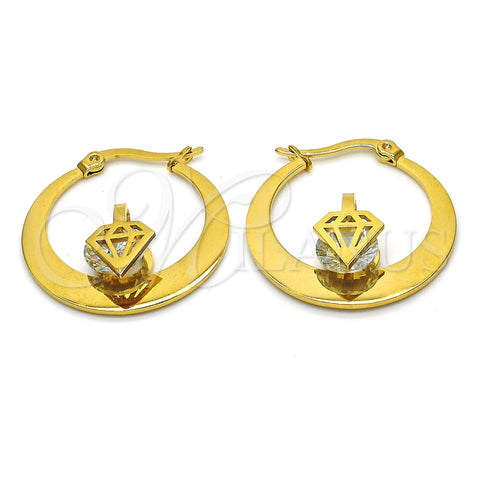 Argolla Pequeña 02.244.0012.25 Acero Inoxidable, con Blanca Zirconia Cubica, Pulido, Tono Dorado