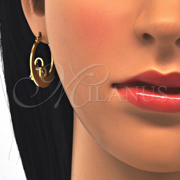 Argolla Pequeña 02.244.0013.25 Acero Inoxidable, Diseño de Estrella, con Blanca Zirconia Cubica, Pulido, Tono Dorado