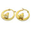 Argolla Pequeña 02.244.0013.25 Acero Inoxidable, Diseño de Estrella, con Blanca Zirconia Cubica, Pulido, Tono Dorado