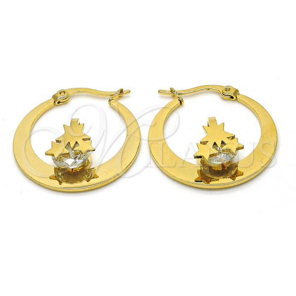 Argolla Pequeña 02.244.0013.25 Acero Inoxidable, Diseño de Estrella, con Blanca Zirconia Cubica, Pulido, Tono Dorado