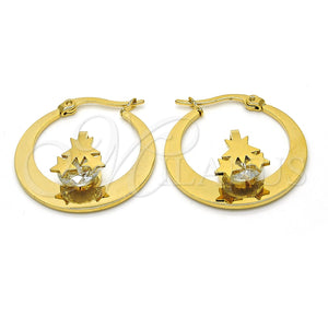 Argolla Pequeña 02.244.0013.25 Acero Inoxidable, Diseño de Estrella, con Blanca Zirconia Cubica, Pulido, Tono Dorado