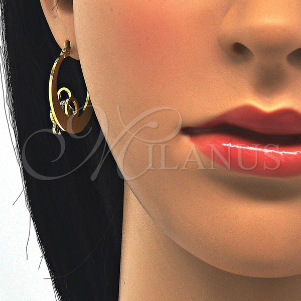 Argolla Pequeña 02.244.0014.25 Acero Inoxidable, Diseño de Mariposa, con Blanca Zirconia Cubica, Pulido, Tono Dorado