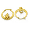 Argolla Pequeña 02.244.0014.25 Acero Inoxidable, Diseño de Mariposa, con Blanca Zirconia Cubica, Pulido, Tono Dorado