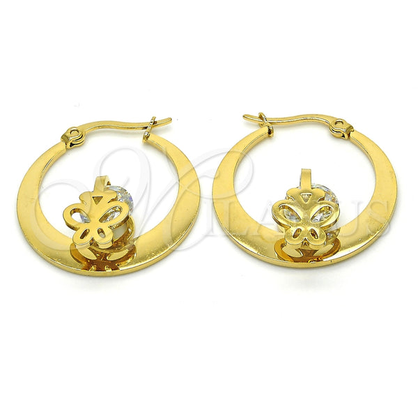 Argolla Pequeña 02.244.0014.25 Acero Inoxidable, Diseño de Mariposa, con Blanca Zirconia Cubica, Pulido, Tono Dorado