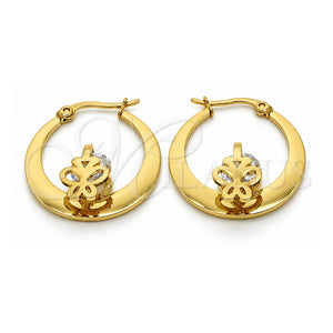 Argolla Pequeña 02.244.0014.25 Acero Inoxidable, Diseño de Mariposa, con Zirconia Cubica Blanca, Pulido, Tono Dorado