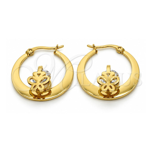 Argolla Pequeña 02.244.0014.25 Acero Inoxidable, Diseño de Mariposa, con Zirconia Cubica Blanca, Pulido, Tono Dorado