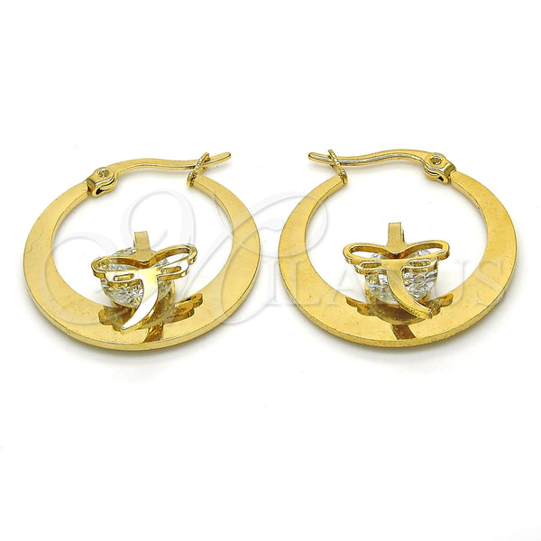 Argolla Pequeña 02.244.0015.25 Acero Inoxidable, Diseño de Libélula, con Blanca Zirconia Cubica, Pulido, Tono Dorado