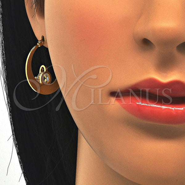 Argolla Pequeña 02.244.0016.25 Acero Inoxidable, Diseño de Corazón, con Blanca Zirconia Cubica, Pulido, Tono Dorado