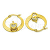Argolla Pequeña 02.244.0016.25 Acero Inoxidable, Diseño de Corazón, con Blanca Zirconia Cubica, Pulido, Tono Dorado