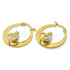 Argolla Pequeña 02.244.0016.25 Acero Inoxidable, Diseño de Corazón, con Blanca Zirconia Cubica, Pulido, Tono Dorado
