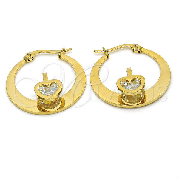 Argolla Pequeña 02.244.0016.25 Acero Inoxidable, Diseño de Corazón, con Blanca Zirconia Cubica, Pulido, Tono Dorado