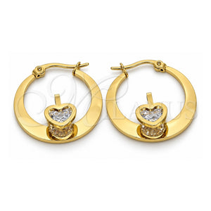 Argolla Pequeña 02.244.0016.25 Acero Inoxidable, Diseño de Corazón, con Zirconia Cubica Blanca, Pulido, Tono Dorado