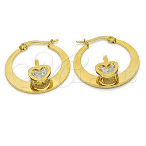Argolla Pequeña 02.244.0016.25 Acero Inoxidable, Diseño de Corazón, con Blanca Zirconia Cubica, Pulido, Tono Dorado