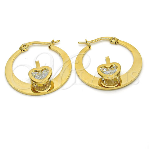 Argolla Pequeña 02.244.0016.25 Acero Inoxidable, Diseño de Corazón, con Blanca Zirconia Cubica, Pulido, Tono Dorado