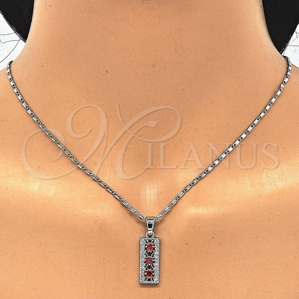 Juego de Arete y Dije de Adulto 10.210.0058.8 Rodio Laminado, con Zirconia Cubica Granate y Blanca, Pulido, Rodinado