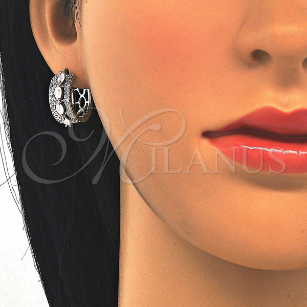 Argolla Huggie 02.210.0086.12.15 Rodio Laminado, con Zirconia Cubica Rosado y Blanca, Pulido, Rodinado
