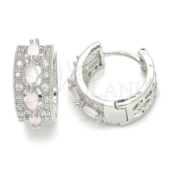 Argolla Huggie 02.210.0086.12.15 Rodio Laminado, con Zirconia Cubica Rosado y Blanca, Pulido, Rodinado