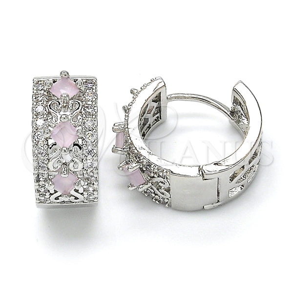 Argolla Huggie 02.210.0091.12.15 Rodio Laminado, con Zirconia Cubica Rosado y Blanca, Pulido, Rodinado