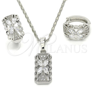 Juego de Arete y Dije de Adulto 10.210.0062.7 Rodio Laminado, Diseño de Flor, con Zirconia Cubica Blanca, Pulido, Rodinado