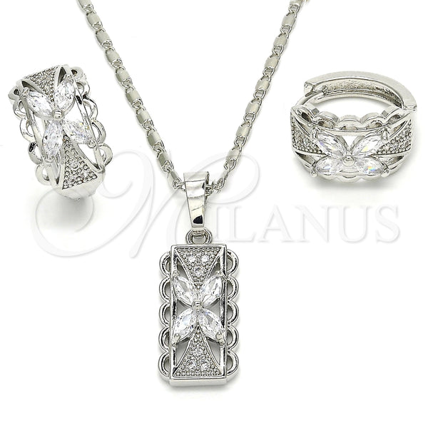 Juego de Arete y Dije de Adulto 10.210.0062.7 Rodio Laminado, Diseño de Flor, con Zirconia Cubica Blanca, Pulido, Rodinado