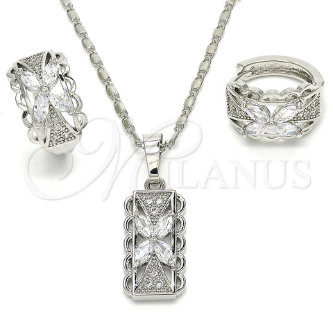 Juego de Arete y Dije de Adulto 10.210.0062.7 Rodio Laminado, Diseño de Flor, con Zirconia Cubica Blanca, Pulido, Rodinado