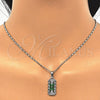 Juego de Arete y Dije de Adulto 10.210.0062.9 Rodio Laminado, Diseño de Flor, con Zirconia Cubica Verde y Blanca, Pulido, Rodinado