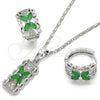 Juego de Arete y Dije de Adulto 10.210.0062.9 Rodio Laminado, Diseño de Flor, con Zirconia Cubica Verde y Blanca, Pulido, Rodinado
