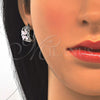 Juego de Arete y Dije de Adulto 10.210.0062.11 Rodio Laminado, Diseño de Flor, con Zirconia Cubica Rosado y Blanca, Pulido, Rodinado