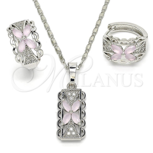 Juego de Arete y Dije de Adulto 10.210.0062.11 Rodio Laminado, Diseño de Flor, con Zirconia Cubica Rosado y Blanca, Pulido, Rodinado