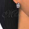 Argolla Huggie 02.210.0090.12.15 Rodio Laminado, Diseño de Gota y Oja, con Zirconia Cubica Rosado y Blanca, Pulido, Rodinado
