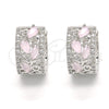 Argolla Huggie 02.210.0090.12.15 Rodio Laminado, Diseño de Gota y Oja, con Zirconia Cubica Rosado y Blanca, Pulido, Rodinado