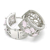 Argolla Huggie 02.210.0090.12.15 Rodio Laminado, Diseño de Gota y Oja, con Zirconia Cubica Rosado y Blanca, Pulido, Rodinado