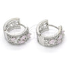 Argolla Huggie 02.210.0090.12.15 Rodio Laminado, Diseño de Gota y Oja, con Zirconia Cubica Rosado y Blanca, Pulido, Rodinado