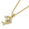 Collares con Dije 04.156.0152.20 Oro Laminado, Diseño de Delfín, con Blanca Zirconia Cubica, Pulido, Tono Dorado (02 MM Thickness, 20 Inches Length)