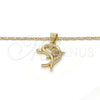 Collares con Dije 04.156.0152.20 Oro Laminado, Diseño de Delfín, con Blanca Zirconia Cubica, Pulido, Tono Dorado (02 MM Thickness, 20 Inches Length)